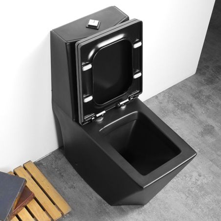 Set vas WC si lavoar stativ Enrico, Negru Mat, Power Colour, montaj pe podea, capac soft-close inclus, ceramica sanitara