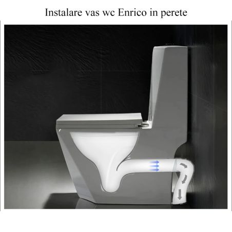 Set vas WC si lavoar stativ Enrico, Negru Mat, Power Colour, montaj pe podea, capac soft-close inclus, ceramica sanitara
