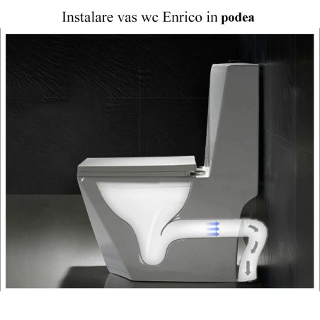 Set vas WC si lavoar stativ Enrico, Negru Mat, Power Colour, montaj pe podea, capac soft-close inclus, ceramica sanitara