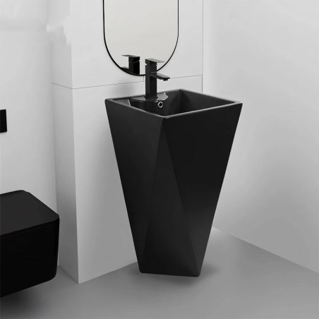 Set vas WC si lavoar stativ Enrico, Negru Mat, Power Colour, montaj pe podea, capac soft-close inclus, ceramica sanitara