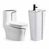 Set vas WC si lavoar stativ Lazio, Alb, ceramica sanitara, montaj pe podea, rezervor inclus, gaura de baterie, capac soft-close
