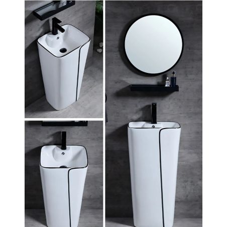 Set vas WC si lavoar stativ Lazio, Alb, ceramica sanitara, montaj pe podea, rezervor inclus, gaura de baterie, capac soft-close