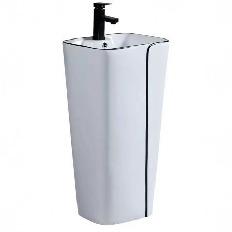 Set vas WC si lavoar stativ Lazio, Alb, ceramica sanitara, montaj pe podea, rezervor inclus, gaura de baterie, capac soft-close