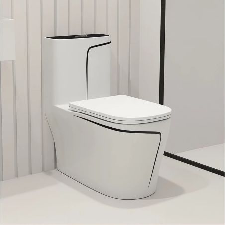 Set vas WC si lavoar stativ Lazio, Alb, ceramica sanitara, montaj pe podea, rezervor inclus, gaura de baterie, capac soft-close