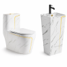 Set vas WC, lavoar stativ Lazio Marble Rimless, Alb, montaj pe podea, rezervor inclus, gaura de baterie, capac soft-close