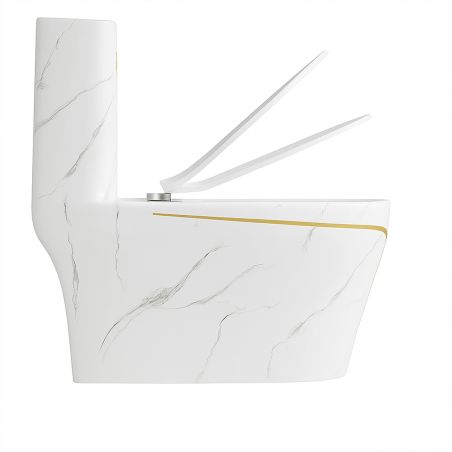 Set vas WC, lavoar stativ Lazio Marble Rimless, Alb, montaj pe podea, rezervor inclus, gaura de baterie, capac soft-close