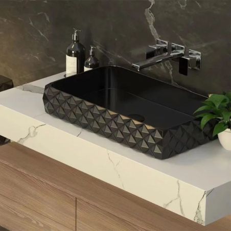 Set vas wc si lavoar, Negru Lucios, montaj suspendat si pe blat, 49x36-61x34 cm, capac duroplast, Sidef