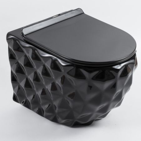 Set vas wc si lavoar, Negru Lucios, montaj suspendat si pe blat, 49x36-61x34 cm, capac duroplast, Sidef