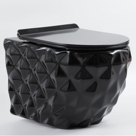 Set vas wc si lavoar, Negru Lucios, montaj suspendat si pe blat, 49x36-61x34 cm, capac duroplast, Sidef