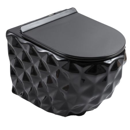 Set vas wc si lavoar, Negru Lucios, montaj suspendat si pe blat, 49x36-61x34 cm, capac duroplast, Sidef