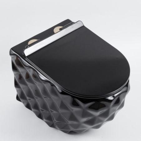 Set vas wc si lavoar, Negru Lucios, montaj suspendat si pe blat, 49x36-61x34 cm, capac duroplast, Sidef