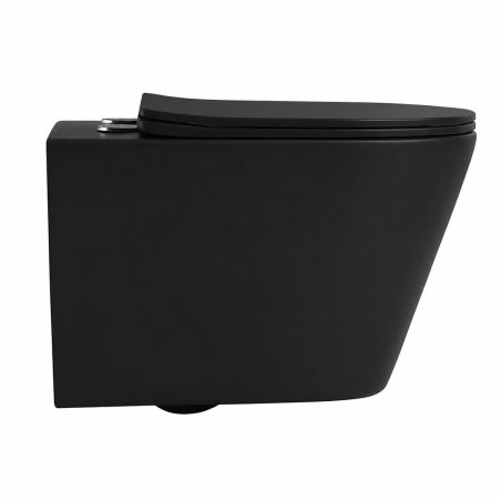 Vas WC EGO Galo Rimless, Negru mat, 53x36 cm, montaj suspendat, capac duroplast slim soft-close inclus
