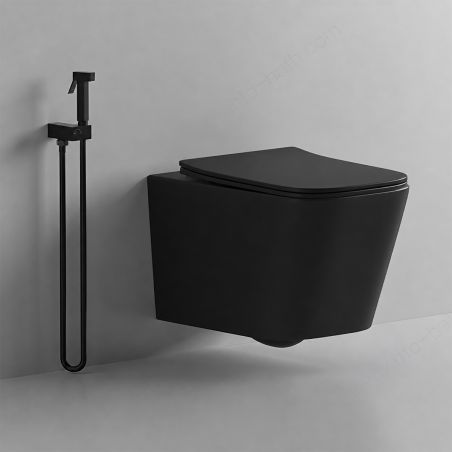 Vas WC EGO Alfonso Rimless, Negru mat, Power Colour, montaj suspendat, capac duroplast slim soft-close inclus