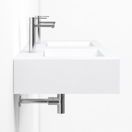 Lavoar dublu, compozit mineral, montaj pe blat sau suspendat, 2 gauri de baterie, 120x46 cm, Penelope