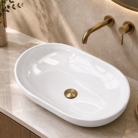 Lavoar EGO 808, Alb, lucios, 54x34 cm, montaj pe blat, compozit marmura