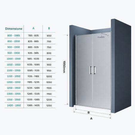Usa de nisa EGO-24D, sticla securizata 6 mm, Sablata, Deschidere 180°, dimensiune de 100x195 cm, tratament Nano Easy Clean