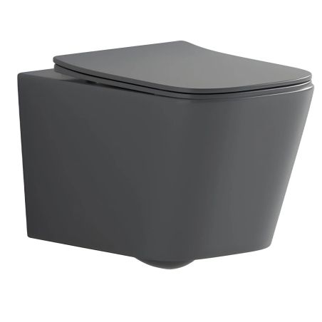 Set vas wc si lavoar, Gri Mat, Power Color, 51x35-50x40 cm, montaj suspendat si pe blat, capac duroplast, Alfonso
