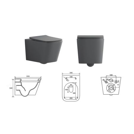 Set vas wc si lavoar, Gri Mat, Power Color, 51x35-50x40 cm, montaj suspendat si pe blat, capac duroplast, Alfonso
