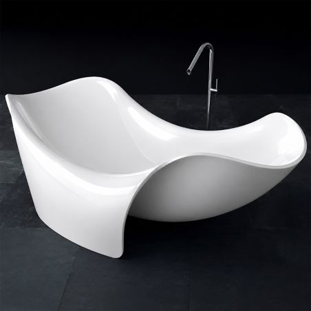 Cada de baie, compozit mineral, freestanding, ventil-alb-inclus, Alb Lucios, 170x82x62 cm, Nirvana