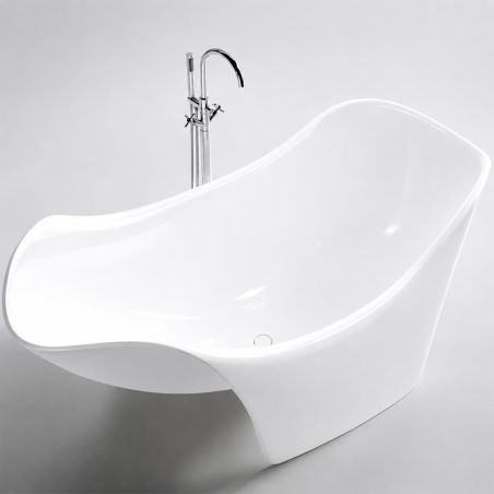 Cada de baie, compozit mineral, freestanding, ventil-alb-inclus, Alb Lucios, 170x82x62 cm, Nirvana