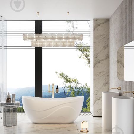 Cada de baie, compozit mineral, ventil inclus alb, freestanding, Alb Lucios,170x78 cm, Calista