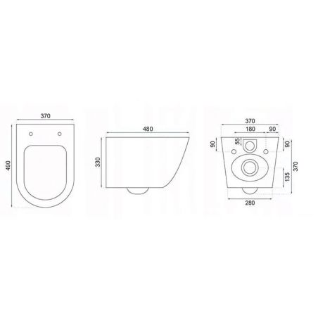 Vas Wc Ben, Negru Lucios, Rimless, 49x37 cm, montaj suspendat, capac Duroplast, ceramica sanitara