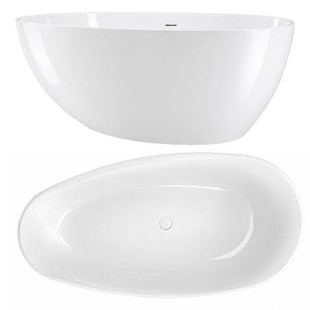 Cada de baie, compozit mineral, freestanding, ventil alb inclus, Alb Lucios, 170x78 cm, Aveline