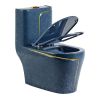 Capac Duroplast, inchidere Soft-Close si Sistem Quick release pentru vas wc Lazio Albastru Terrazo