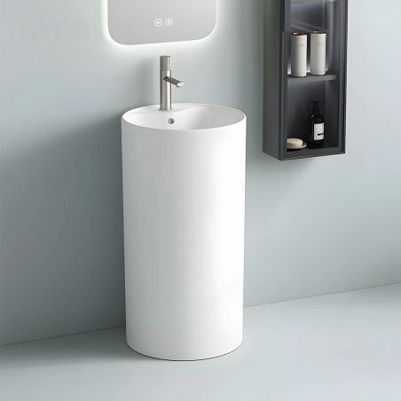 Lavoar stativ, Resigilat Alb Lucios, cu gaura de baterie, diametru 45 cm, ceramica sanitara, Modena