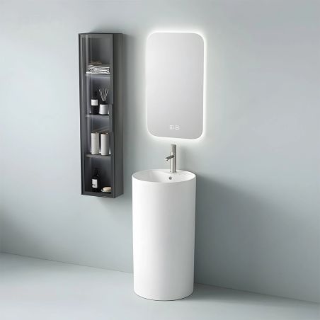 Lavoar stativ, Resigilat Alb Lucios, cu gaura de baterie, diametru 45 cm, ceramica sanitara, Modena
