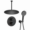 Sistem de dus, baterie incastrata cu termostat, 2 functii, montaj din tavan,  dus tip ploaie, Negru Mat, Apolo