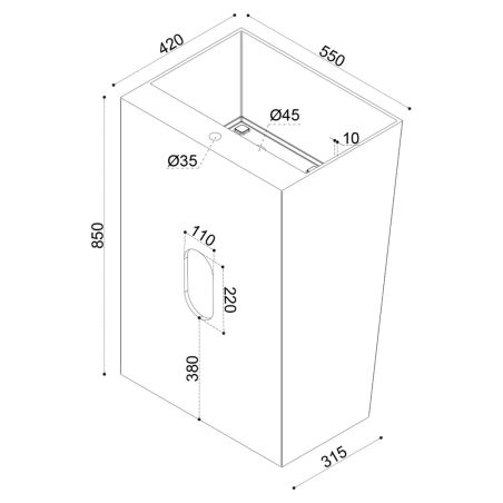 Lavoar stativ EGO 40, Alb Lucios, 55x42x85 cm, montaj pe podea, compozit de marmura, cu gaura baterie