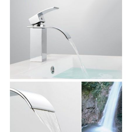 Baterie  lavoar FALCON 18 cm, aspect de cascada, montaj pe chiuveta, finisaj crom