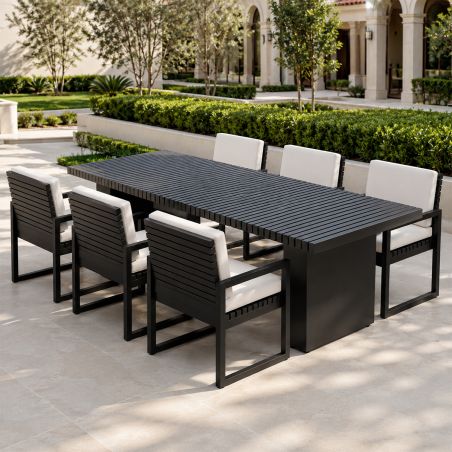 Set mobilier, masa 213x100 cm + 6 scaune, terasa sau gradina, aluminiu, tesatura 100% Olefin, Mykonos