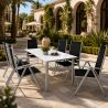 Set mobilier, terasa sau gradina, masa mare cu blat de sticla mata, 6 scaune Rabatabile aluminiu, 150 x 90 x 75  cm, Clinton