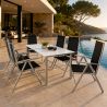 Set mobilier, terasa sau gradina, masa mare cu blat de sticla mata, 6 scaune Rabatabile aluminiu, 150 x 90 x 75  cm, Clinton