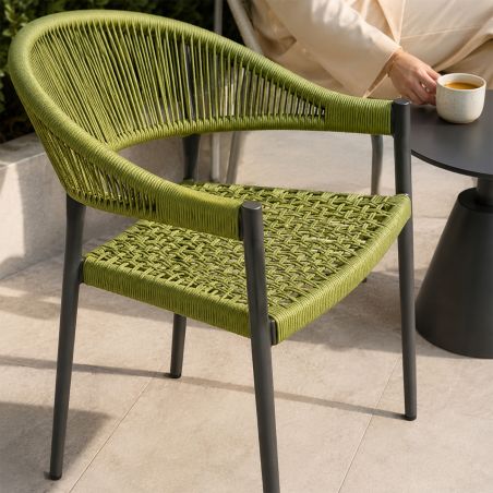 Set masa cu 2 scaune impletitura tip funie verde, terasa sau gradina, aluminiu dark grey,  Oasis