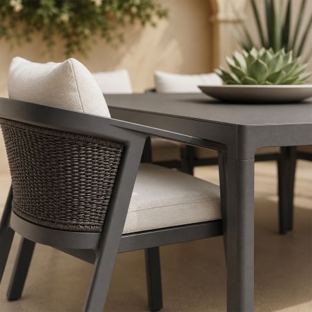 Set mobilier, terasa gradina, masa mare, aluminiu, 8 scaune, cadru aluminiu si poliratan, gri inchis, Dalia