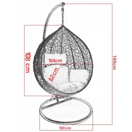 Scaun agatat, gradina sau terasa, Fotoliu suspendat de relaxare, California Grey XL
