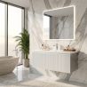 Mobilier baie din Mdf, front cu design riflat, lavoar din compozit, inchidere Soft-Close, 120x46x49 cm, Alb, Evo