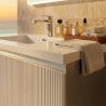 Mobilier baie din Mdf, front cu design riflat, lavoar din compozit, inchidere Soft-Close, 120x46x49 cm, Alb, Evo