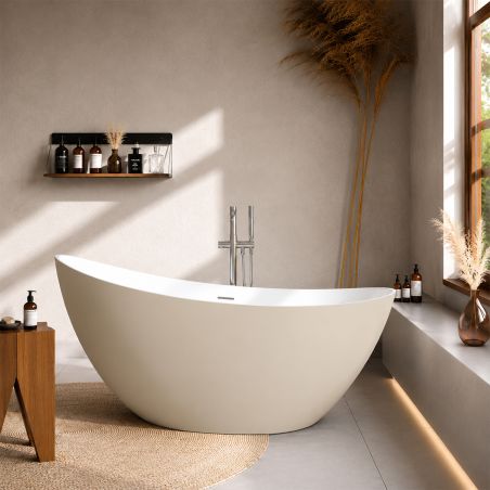 Cada de baie, freestanding, acril, ventil si preaplin crom inclus, Jasmine Mat exterior Alb Lucios interior, 160x80 cm, Cairo