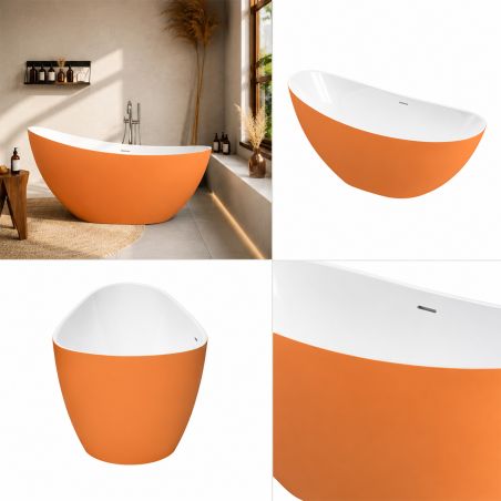 Cada de baie, freestanding, acril, ventil si preaplin crom inclus, Orange Mat exterior Alb Lucios interior, 160x80 cm, Cairo