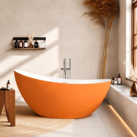 Cada de baie, freestanding, acril, ventil si preaplin crom inclus, Orange Mat exterior Alb Lucios interior, 160x80 cm, Cairo