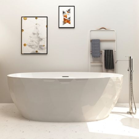 Cada de baie, freestanding, acril, ventil si preaplin crom inclus, Alb lucios exterior Alb Mat interior, 170x80 cm, Valencia