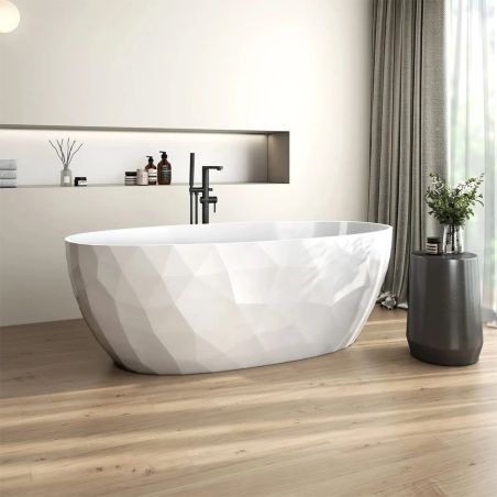 Cada de baie, freestanding, acril, ventil si preaplin crom inclus, Alb lucios exterior Alb Mat interior, 170x80 cm, Valencia