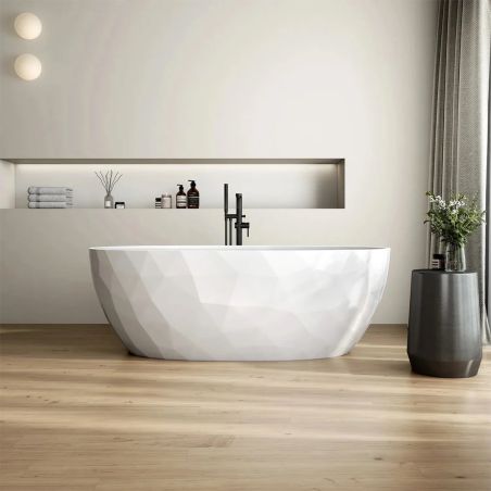 Cada de baie, freestanding, acril, ventil si preaplin crom inclus, Alb lucios exterior Alb Mat interior, 170x80 cm, Valencia