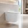 Vas wc cu functie de bideu, Rimless, Taharet, baterie apa calda/rece, Alb, montaj suspendat, capac Soft-Close, 55x36 cm,  Angi