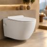 Vas wc cu functie de bideu, Rimless, Taharet, baterie apa calda/rece, Alb, montaj suspendat, capac Soft-Close, 55x36 cm,  Angi