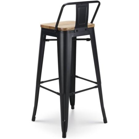 Scaun de bar, cadru ranforsat, fier, sezut din lemn de ulm, design industrial, 43x43x76 cm, Timo